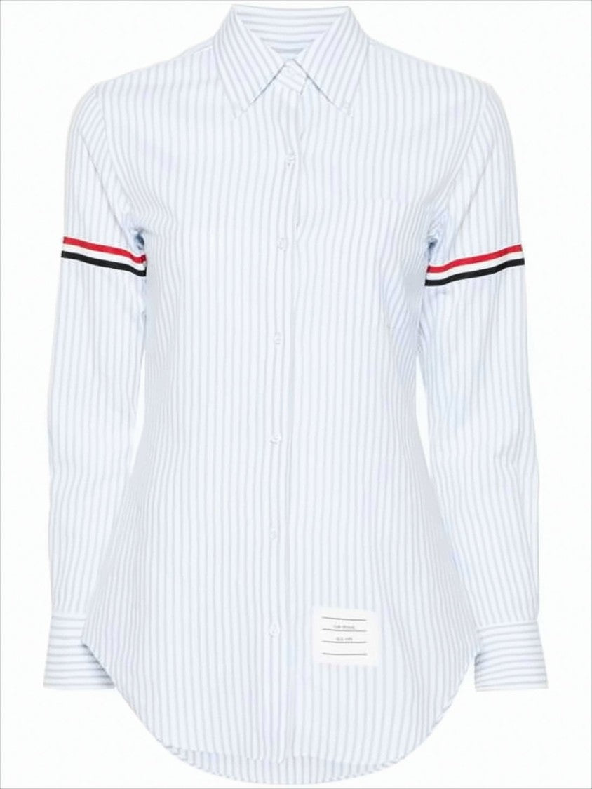 Thom Browne Long-Sleeved Vertical Stripe Shirt With Signature Detailing