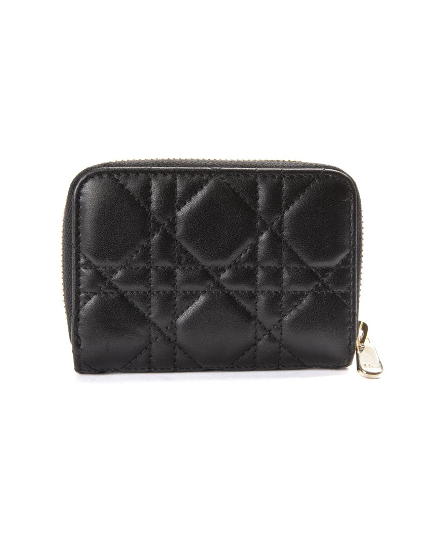 Dior Cannage Zip Coin Purse In Black