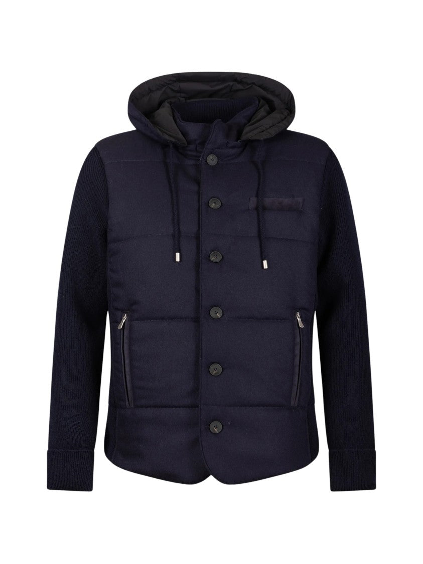 Gran Sasso Navy Blue Padded Drawstring Hooded Jacket