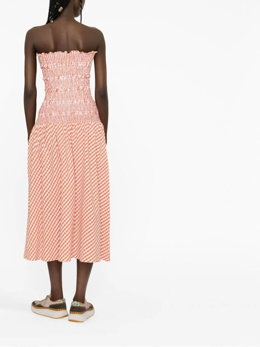 Kenzo Ankle-Length Gingham Dress With Smocked Bodice