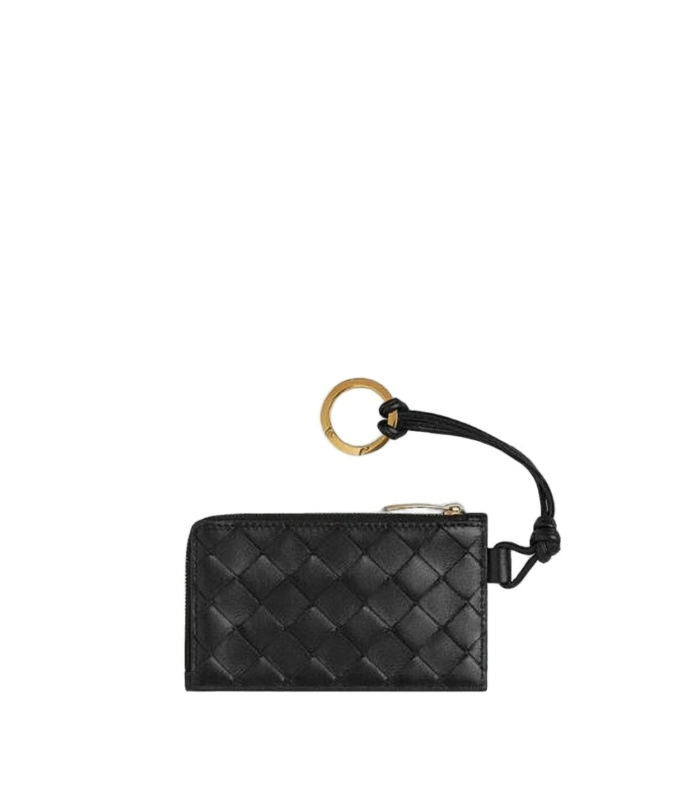 Bottega Veneta Woven Leather Card Wallet With Zip Closure
