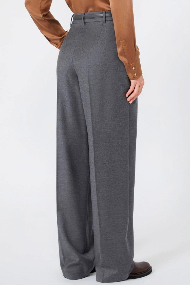 Max Mara Grey Mstlago Pleated Belted Wide-Leg Virgin Wool Pants