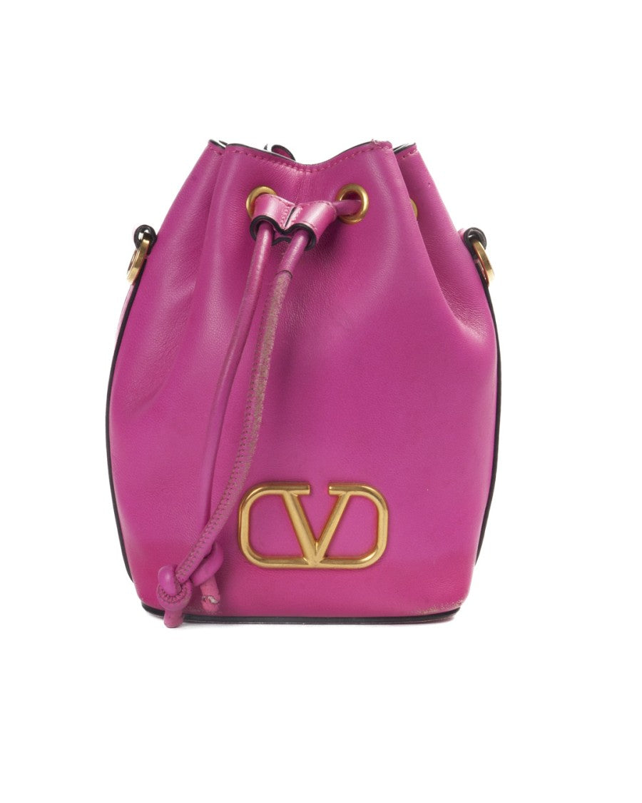 Valentino Mini Bucket Bag With Fuchsia Leather And Iconic V Logo