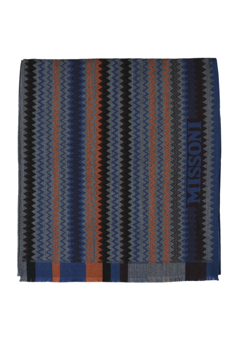 Missoni Grey Blue Wool Scarf