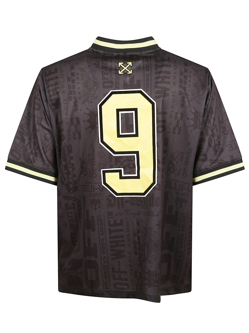 Off-White Multilogo Pattern V-Neck T-Shirt With Contrasting Trim