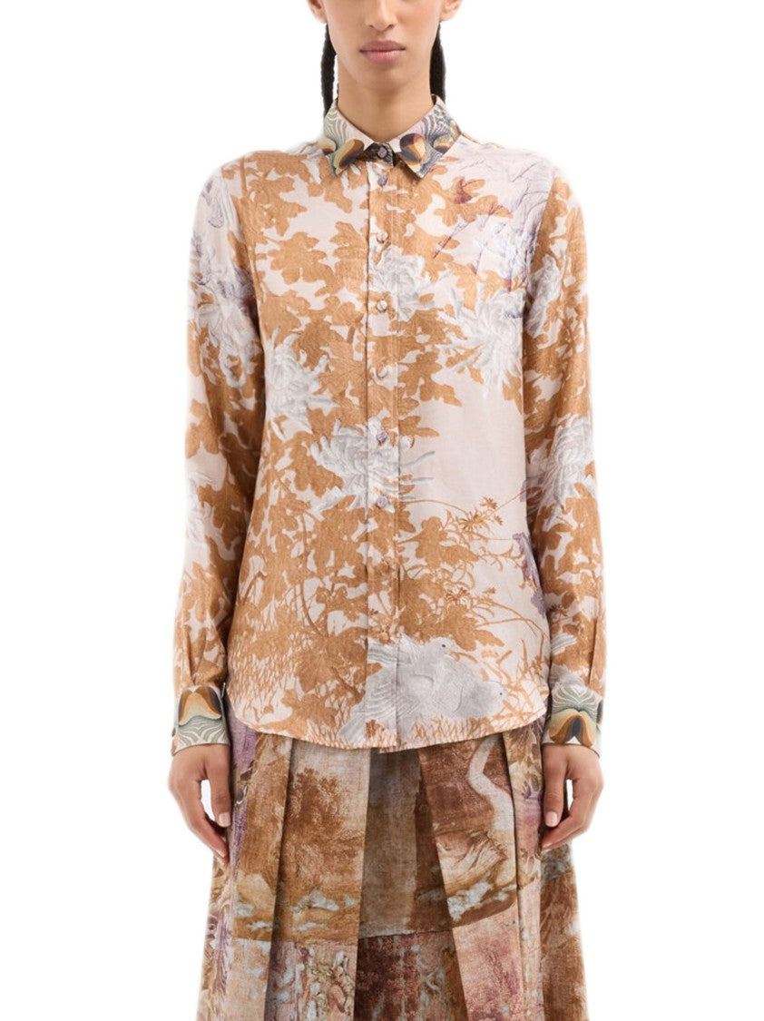 Pierre-Louis Mascia Silk Long-Sleeved Shirt With Floral Foliage Pattern