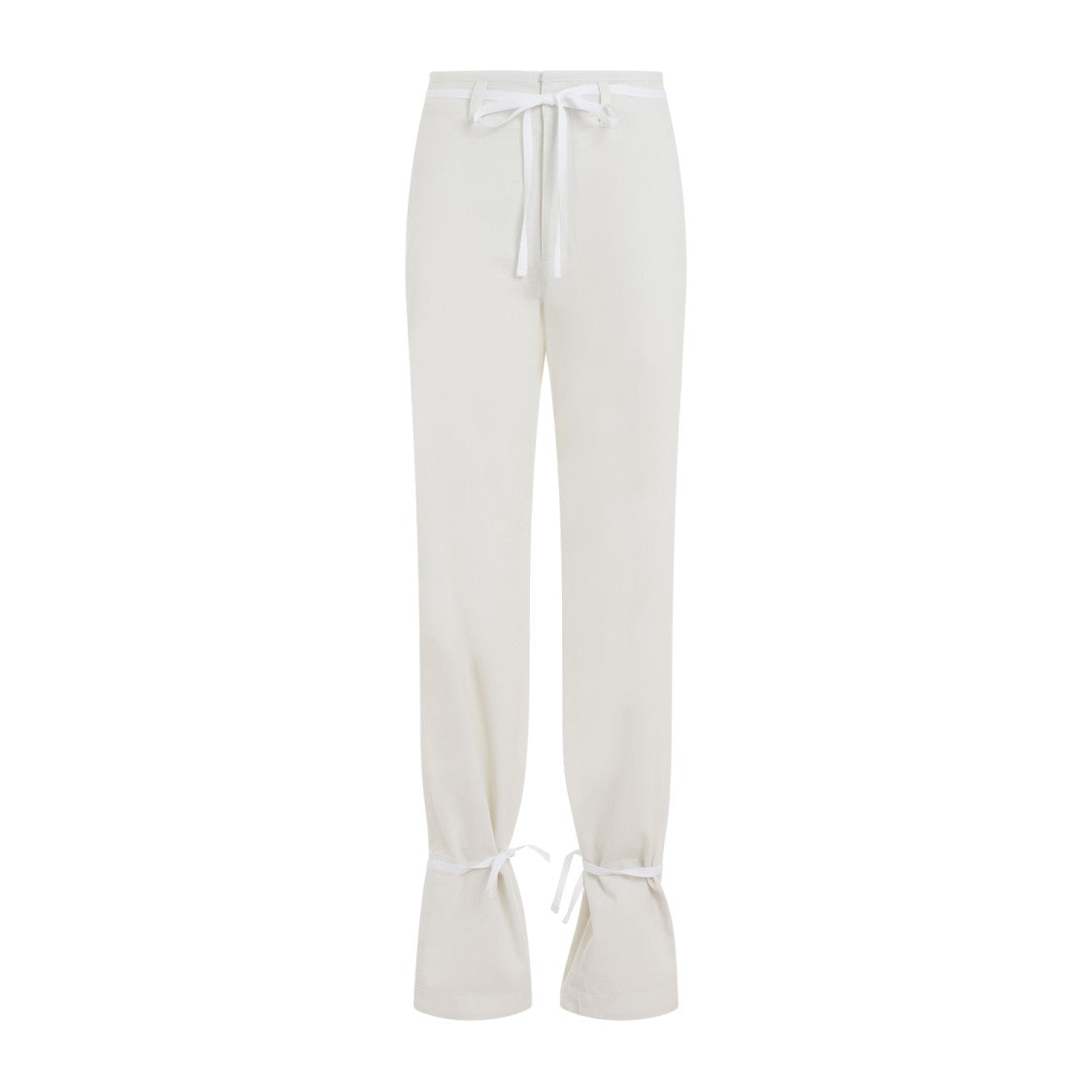 Lemaire Chalk White Cotton Straight Pants With Strings
