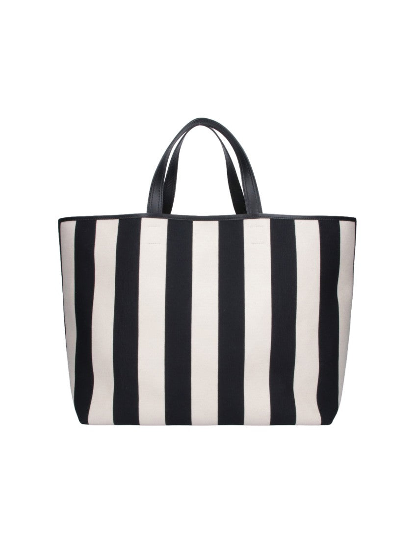 Ami Paris Multicolor Striped Cotton Leather Handle Tote