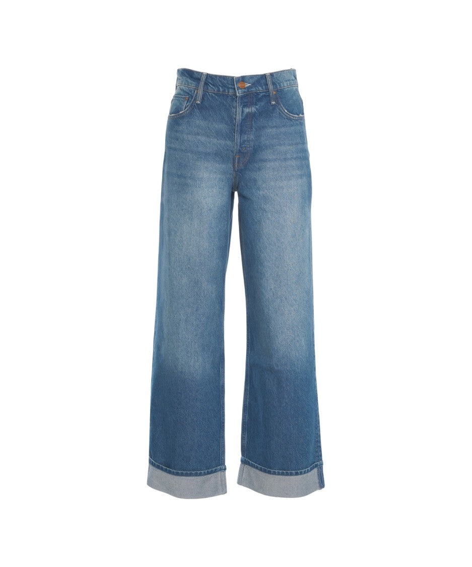 Mother Relaxed-Fit Medium Blue Jeans With Cuffed Hems
