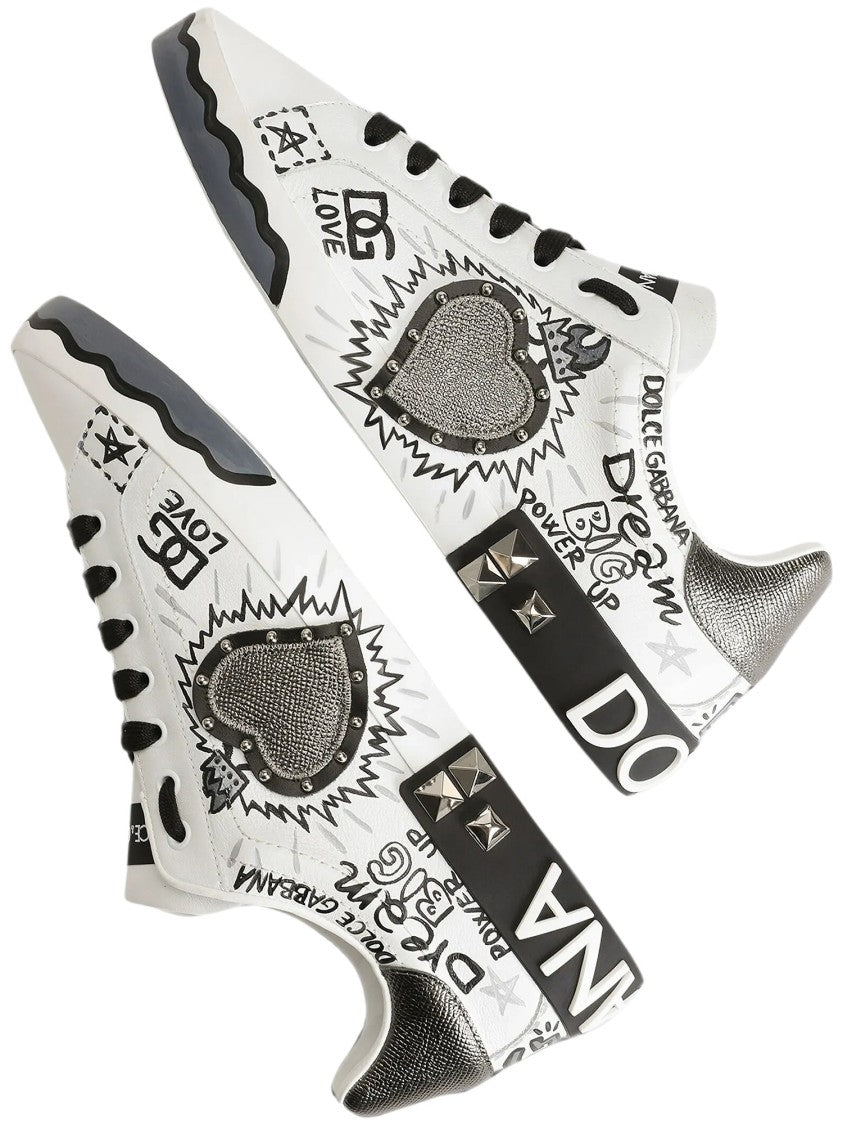 Dolce & Gabbana Low-Top Sneakers With Graffiti Print And Metallic Accents