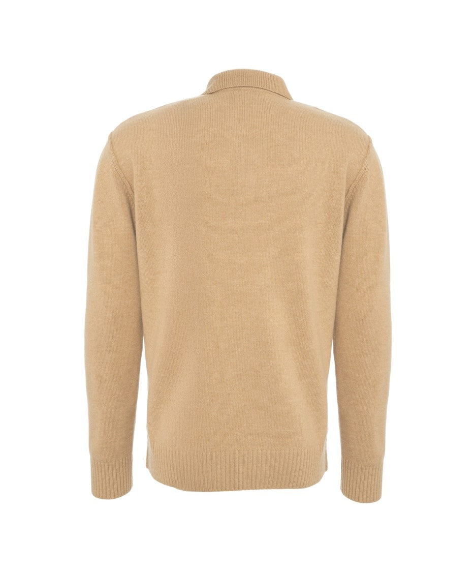 Paolo Pecora Beige Argyle Knit Polo With Ribbed Finish