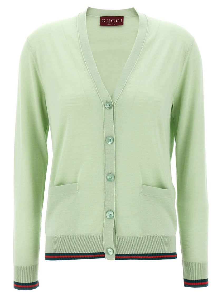 Gucci Silk-Cashmere Cardigan With Web Detail And V-Neckline