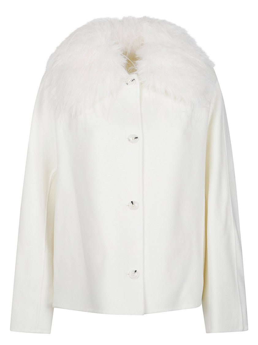 Loulou De Saison Rafe Faux Fur Collar Wool-Cashmere Cropped Jacket