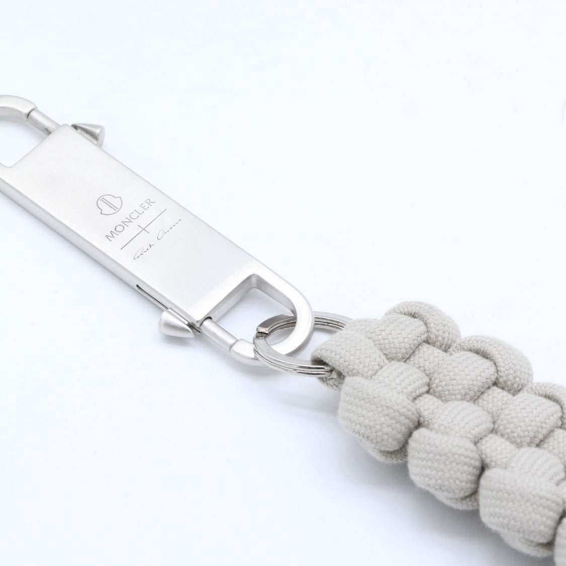 Moncler X Rick Owens White Knitted Rope Keychain With Silver Snap Hook