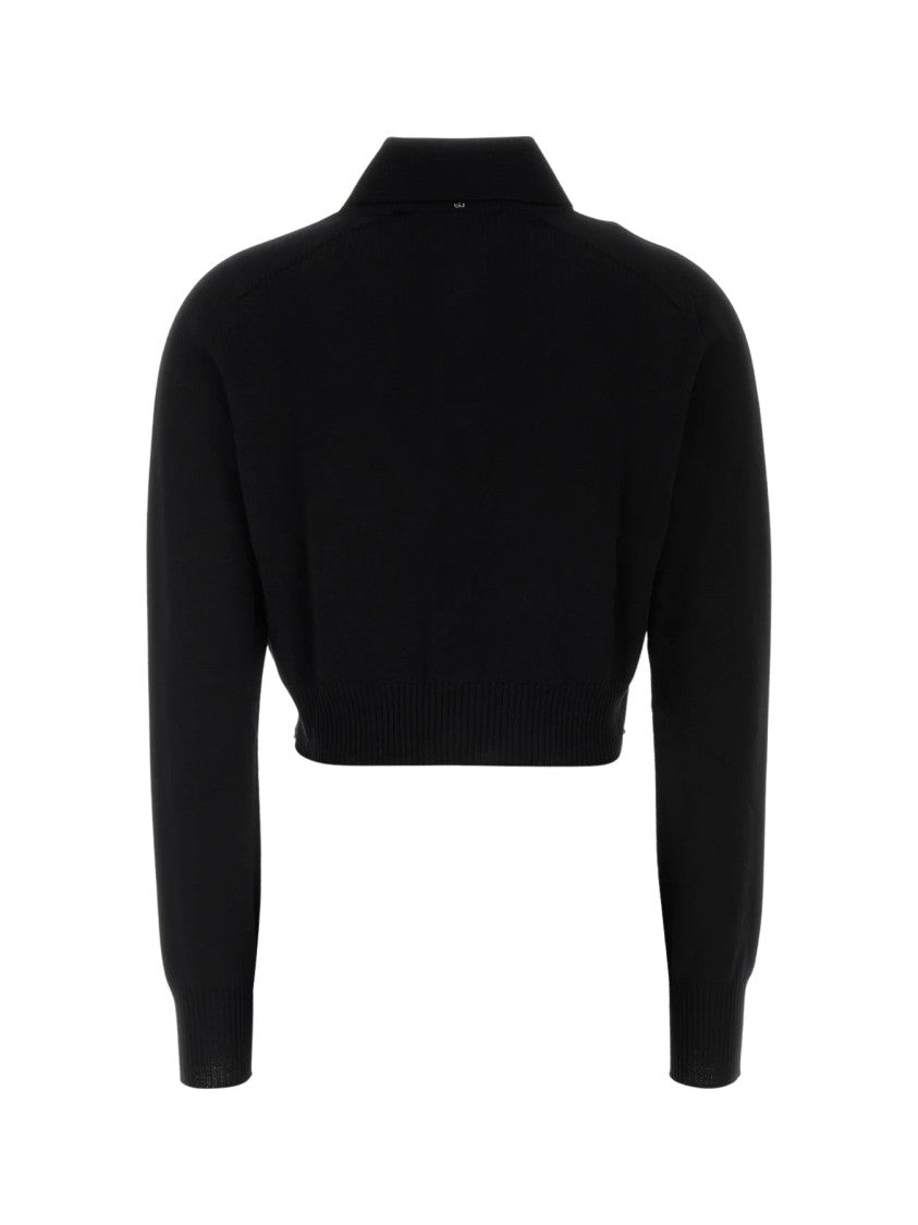 Sportmax Cropped Gold Button Polo Collar Cardigan