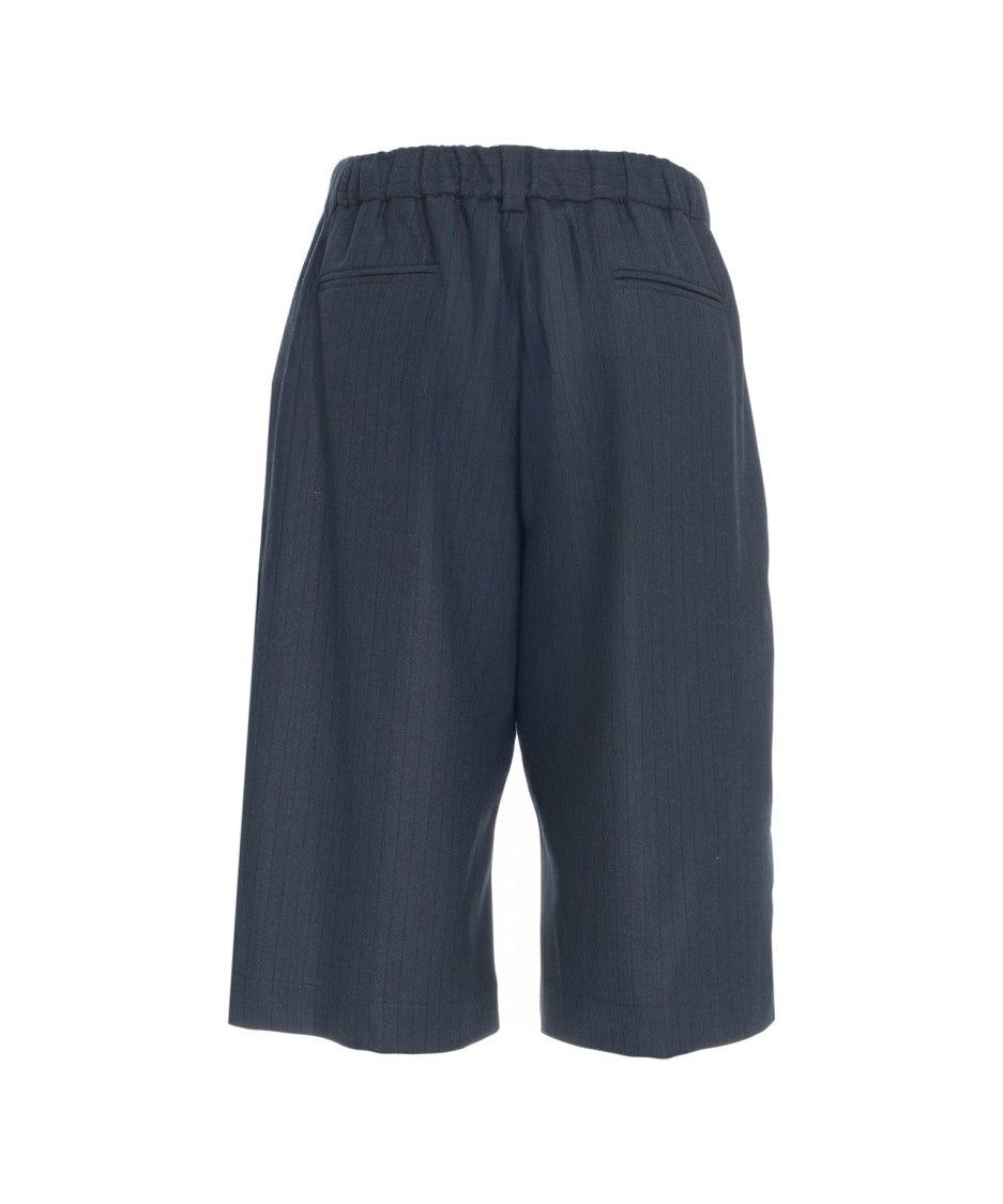 Jucca Pinstripe Wide-Leg Bermuda Shorts With Elastic Waistband