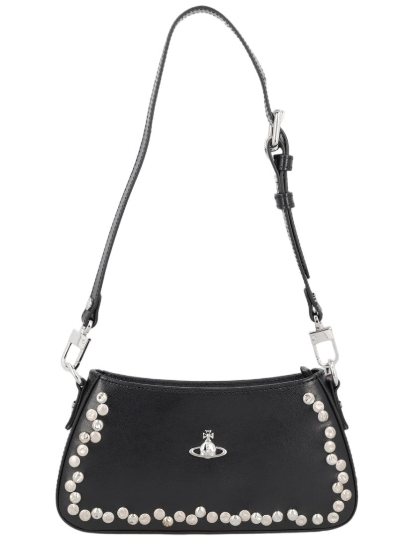 Vivienne Westwood Black Metallic Studded Cow Leather Shoulder Bag