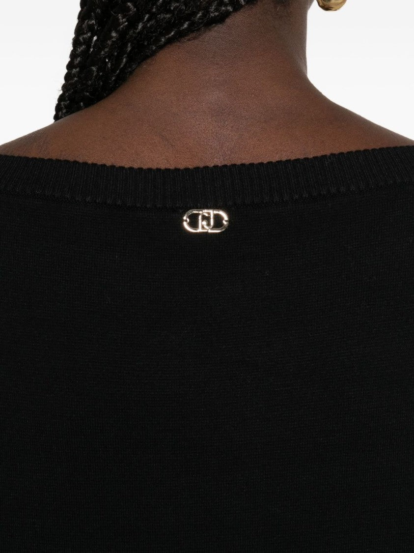 Liu Jo Black Knit And Leather-Like Panel Dress