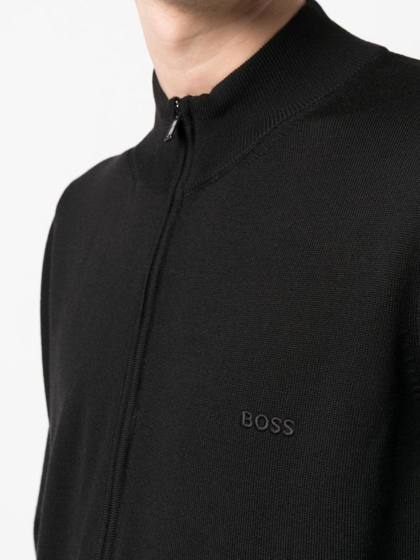 Boss Zip-Up Sweater In 100% Virgin Wool