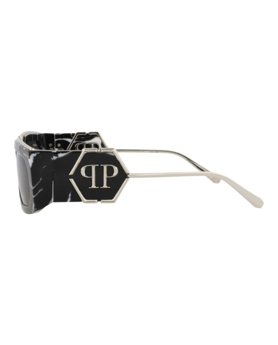 Philipp Plein Bold Square-Frame Metal Sunglasses With Distinctive Hexagonal Logo
