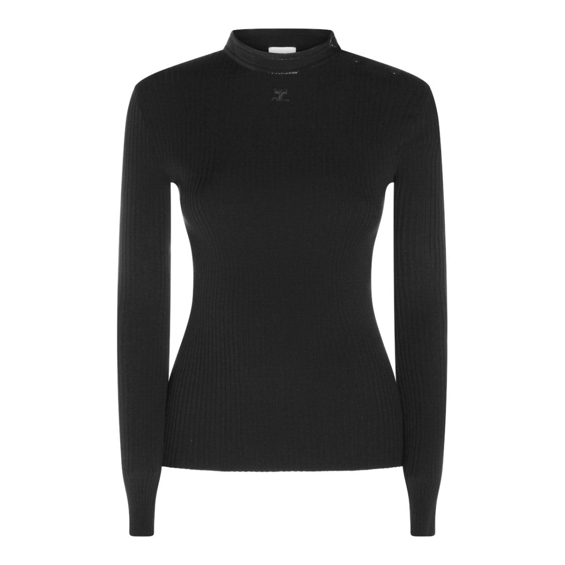 Courrèges Ribbed Knit Sweater With Button Detail And Logo Emblem
