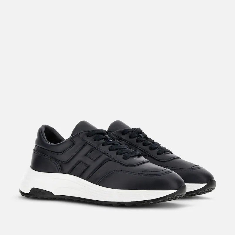 Hogan Black Leather Embossed Chunky Sole Sneakers