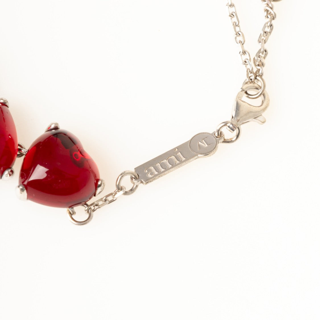 Ami Heart-Embellished Sterling Silver Bracelet With Glossy Red Charms