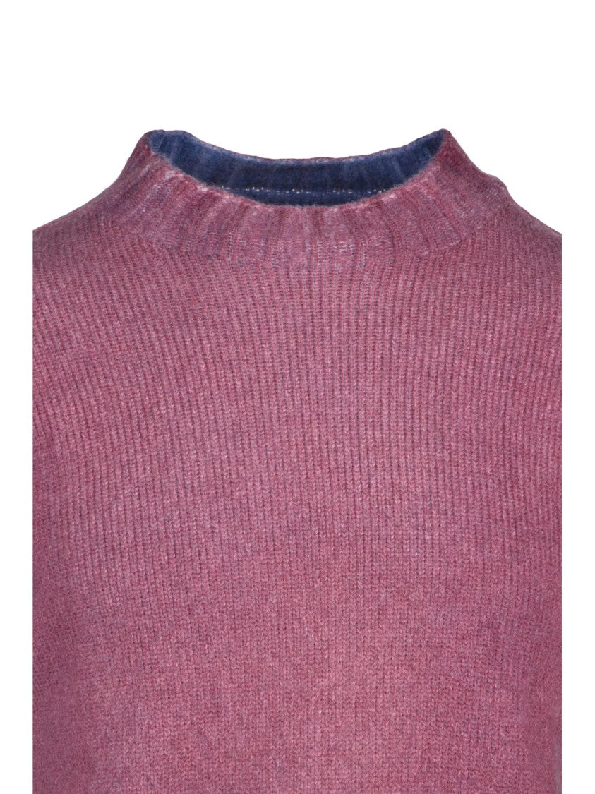 Bob Blue/Bordeaux Virgin Wool Two-Tone Crewneck Sweater
