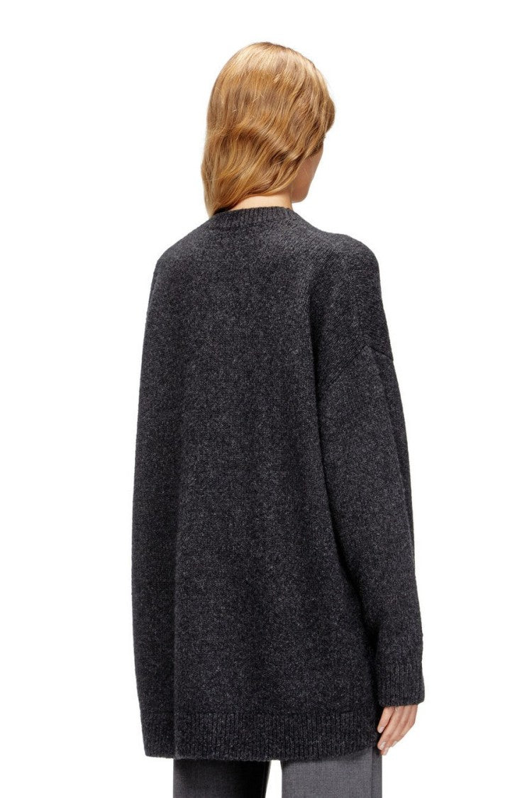 Diesel Grey Button-Front V-Neck D-Logo Patch Wool-Blend Cardigan