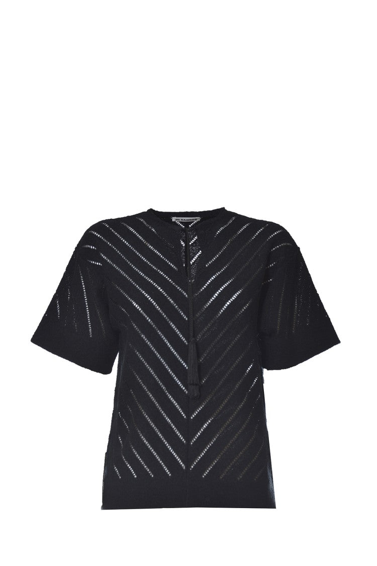 Jil Sander Black Perforated Cotton Top