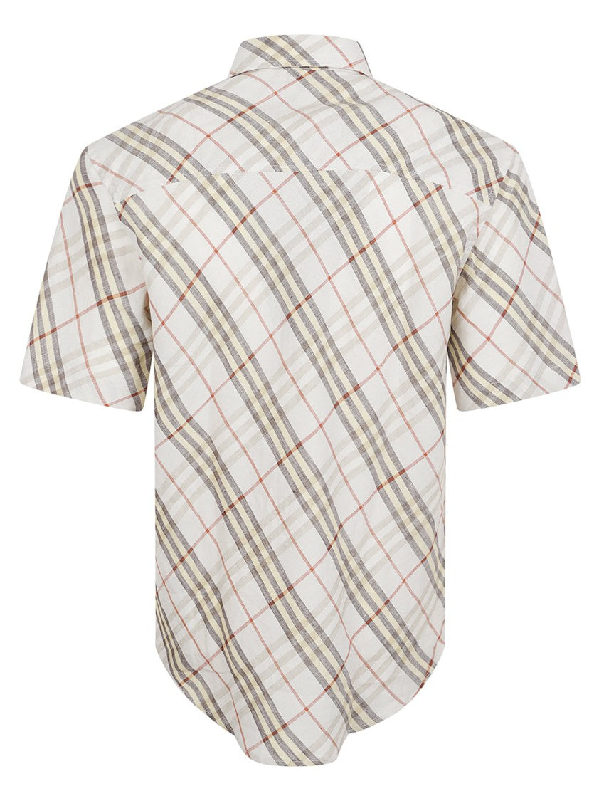 Burberry Short-Sleeve Oversized Check Linen Shirt