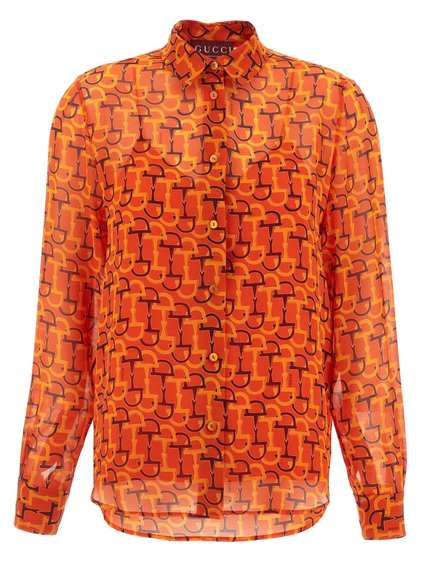 Gucci Clamp Print Silk Shirt With Removable Straps