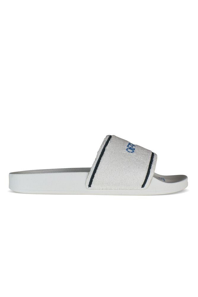 Off-White White Towel Material Slides With Striped Detailing
