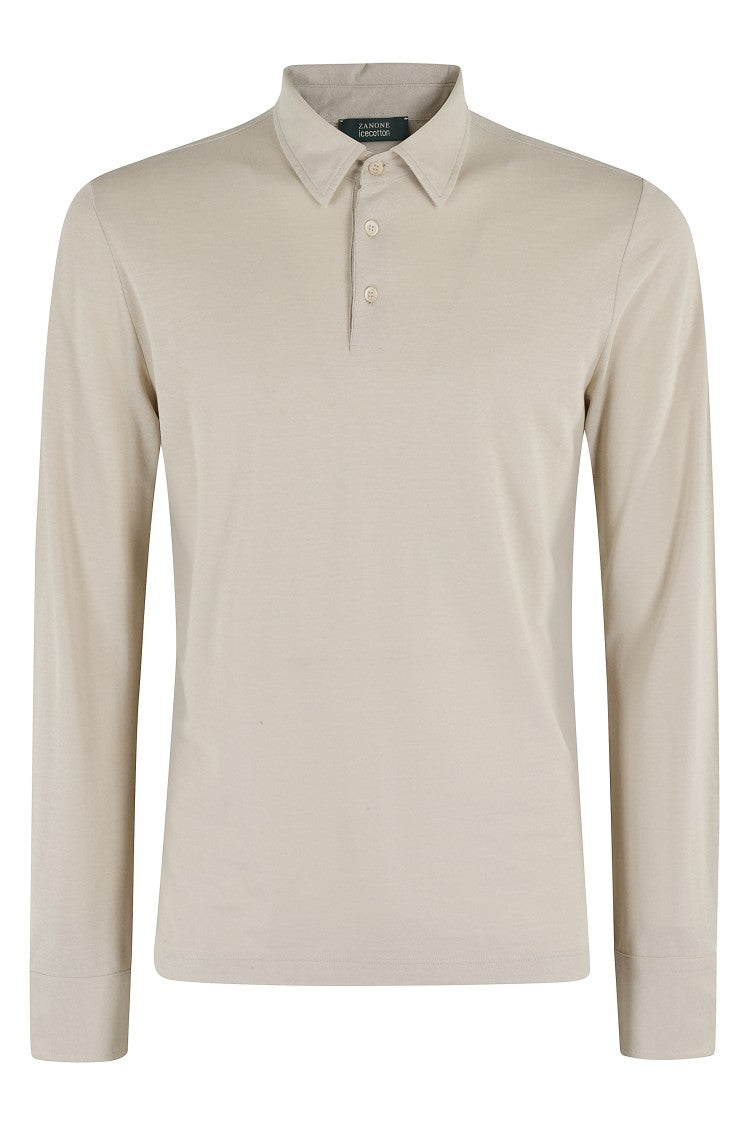 Zanone Ice Cotton Long-Sleeve Polo With Classic Collar