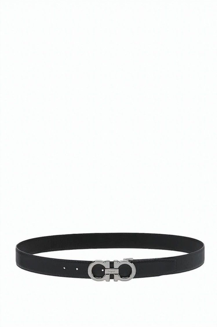 Salvatore Ferragamo Textured Black Calf Leather Belt