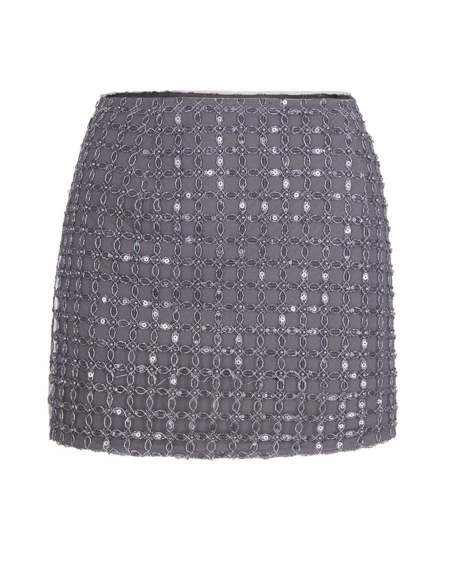 Rotate Castor Gray Beaded Mini Skirt