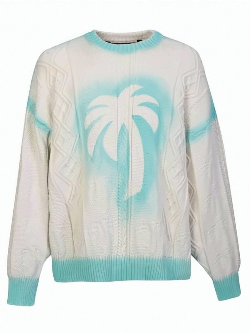 Palm Angels Textured Knit Cardigan With Palm Tree Motif