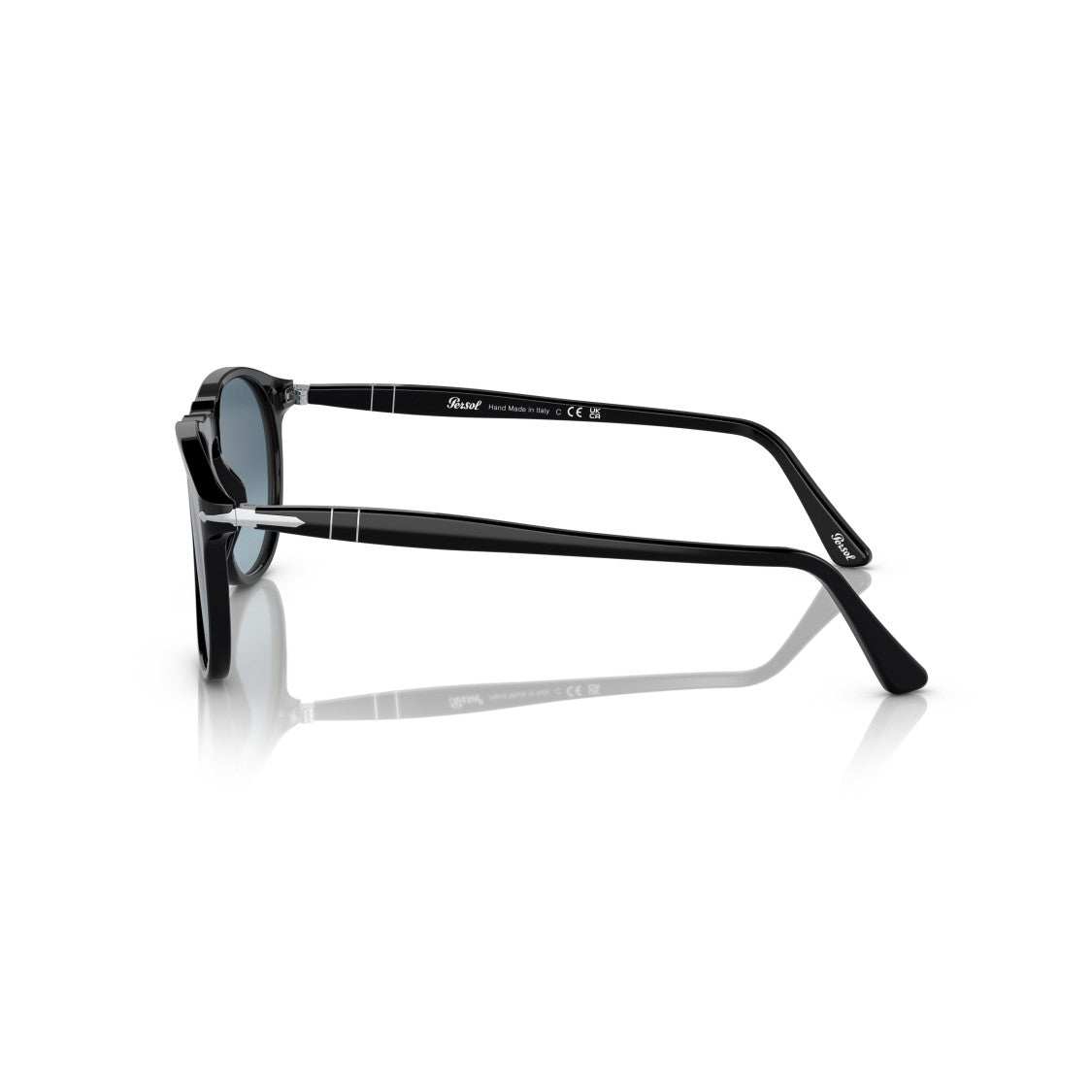Persol 0Po9649s Rounded Black Acetate Sunglasses With Gradient Blue Lenses