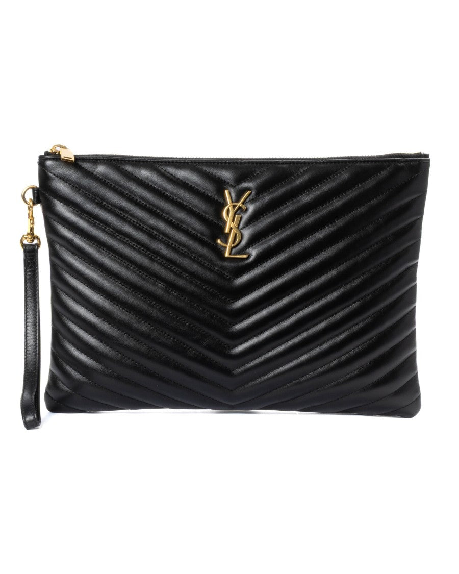 Saint Laurent Cassandre Medium Black Quilted Leather Clutch