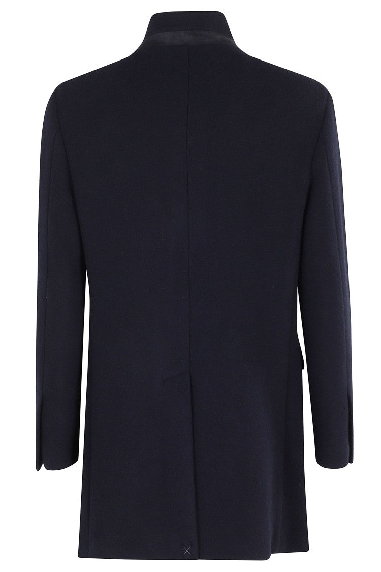 Fay High-Collared Long Coat With Flap Pockets