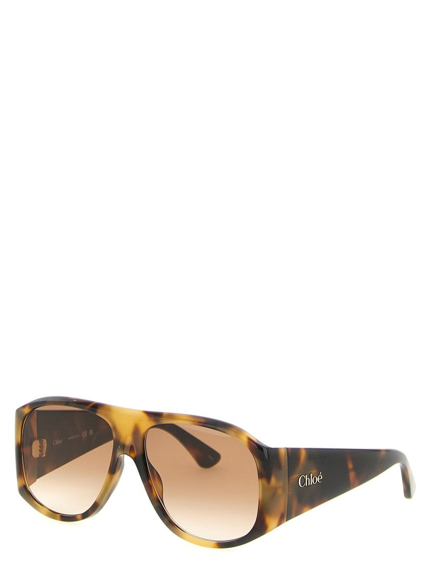 Chloé Rectangular Tortoiseshell Sunglasses With Metal Logo Accents