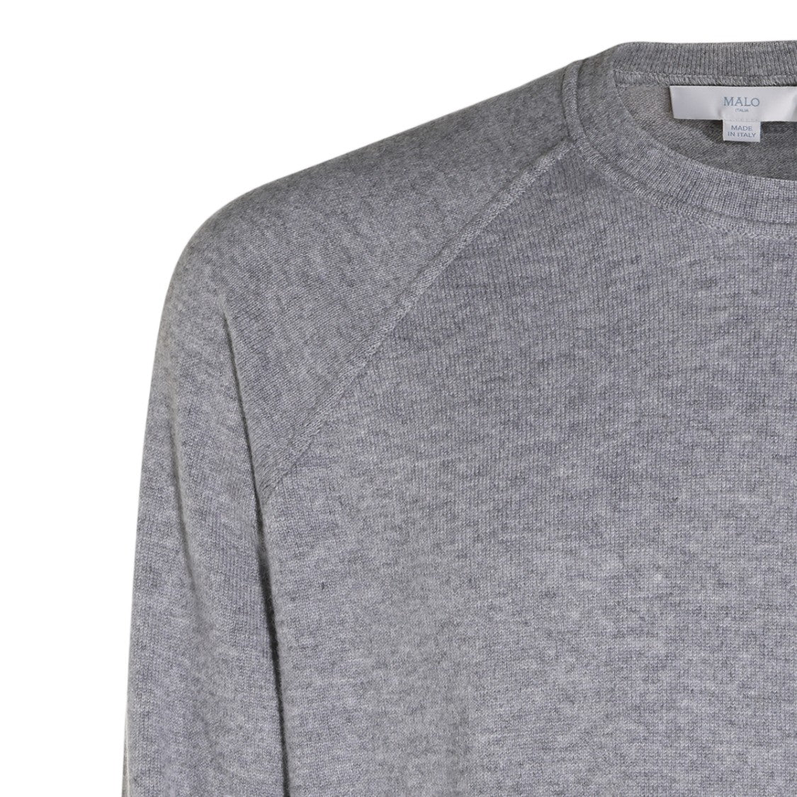 Malo Heathered Grey Crew Neck Sweater With Ribbed Details