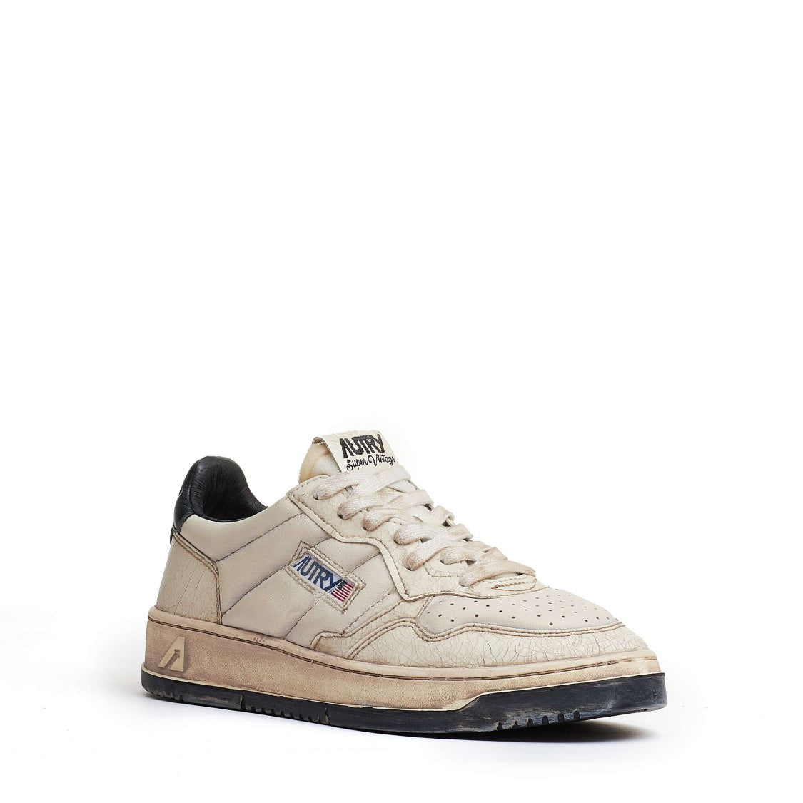 Autry Vintage-Inspired Low Sneakers With Crackle Leather Finish