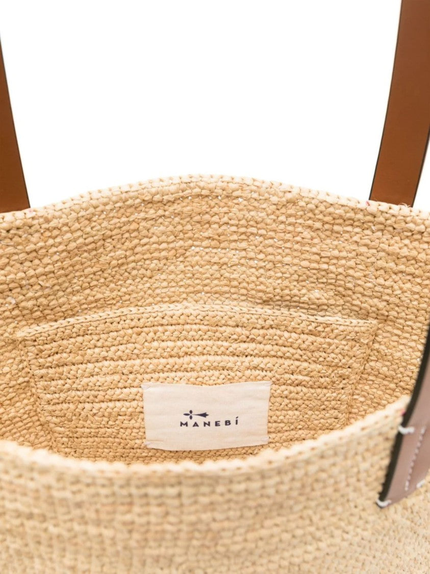 Manebi Woven Basket Leather Tote Bag
