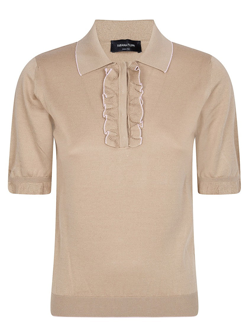 Fabiana Filippi Short-Sleeved Silk-Cotton Blend Polo With Ruffle Detail