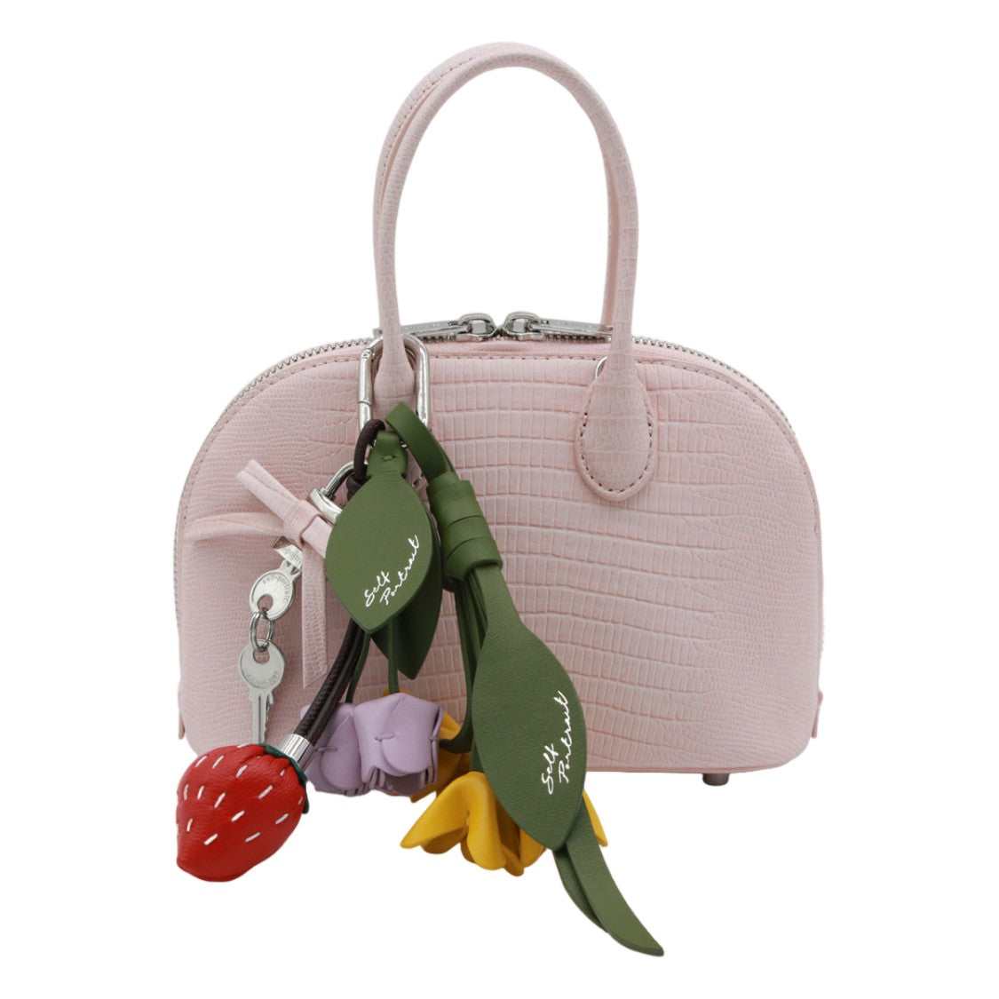 Self-Portrait Textured Pink Handbag With Playful Charms