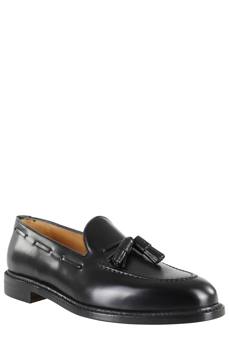 John Spencer Black Leather Moccasin With Decorative Tassels