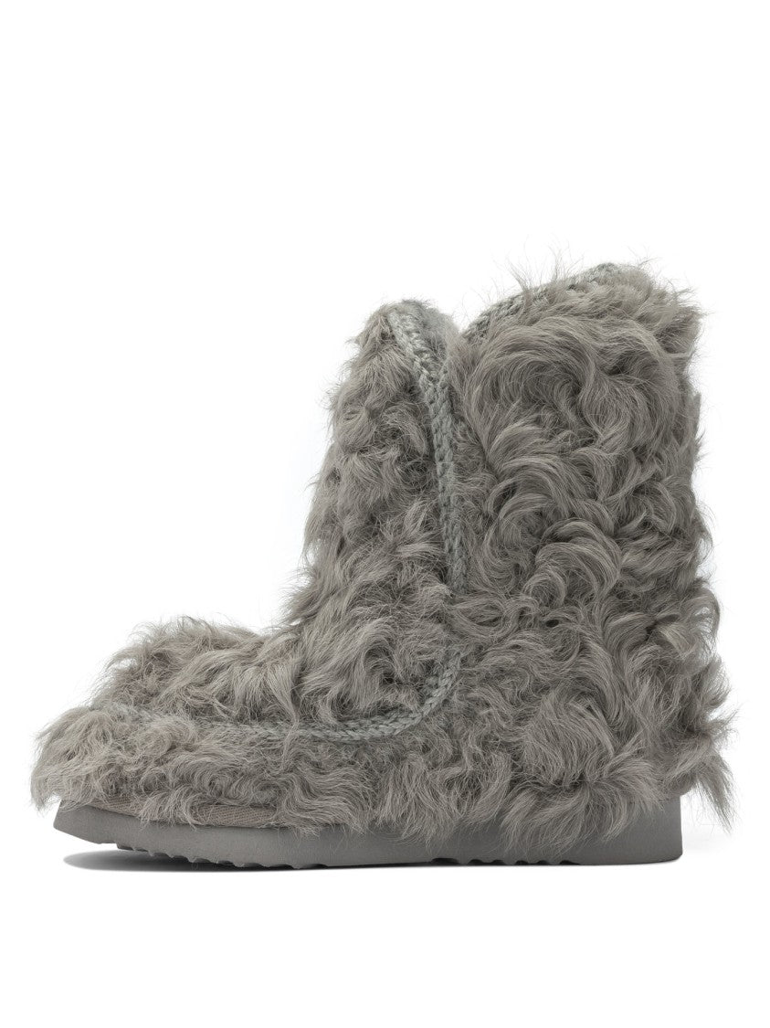 Mou Curly Textured Sheepskin Ankle Boots