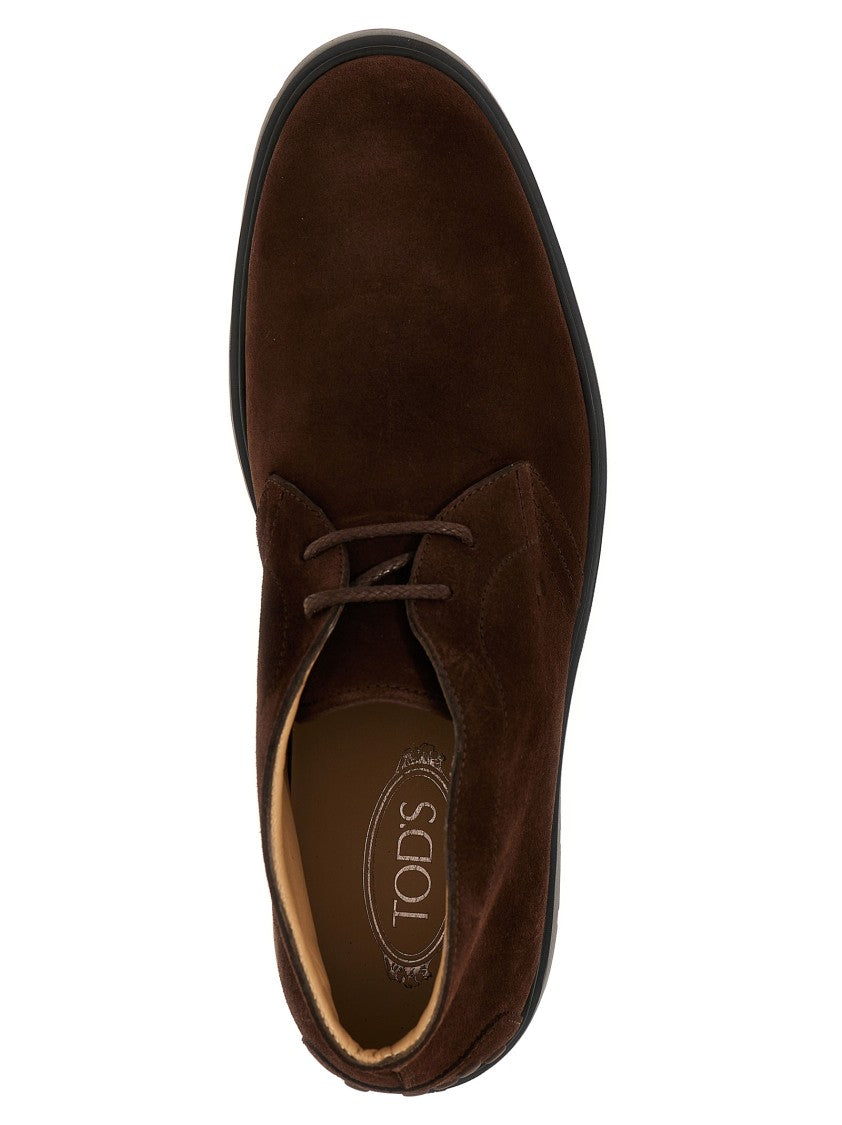 Tod's Brown Suede Desert Boots With Lace-Up Closure And Gommini Sole