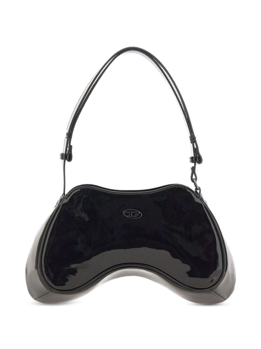 Diesel Black Curved Patent Finish Handbag